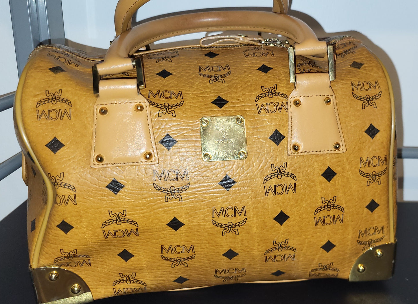 MCM Boston Cognac Visetos with gold corners *RARE*