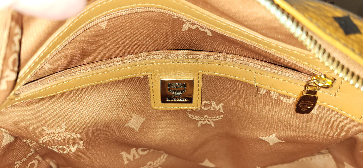MCM Boston Cognac Visetos with gold corners *RARE*