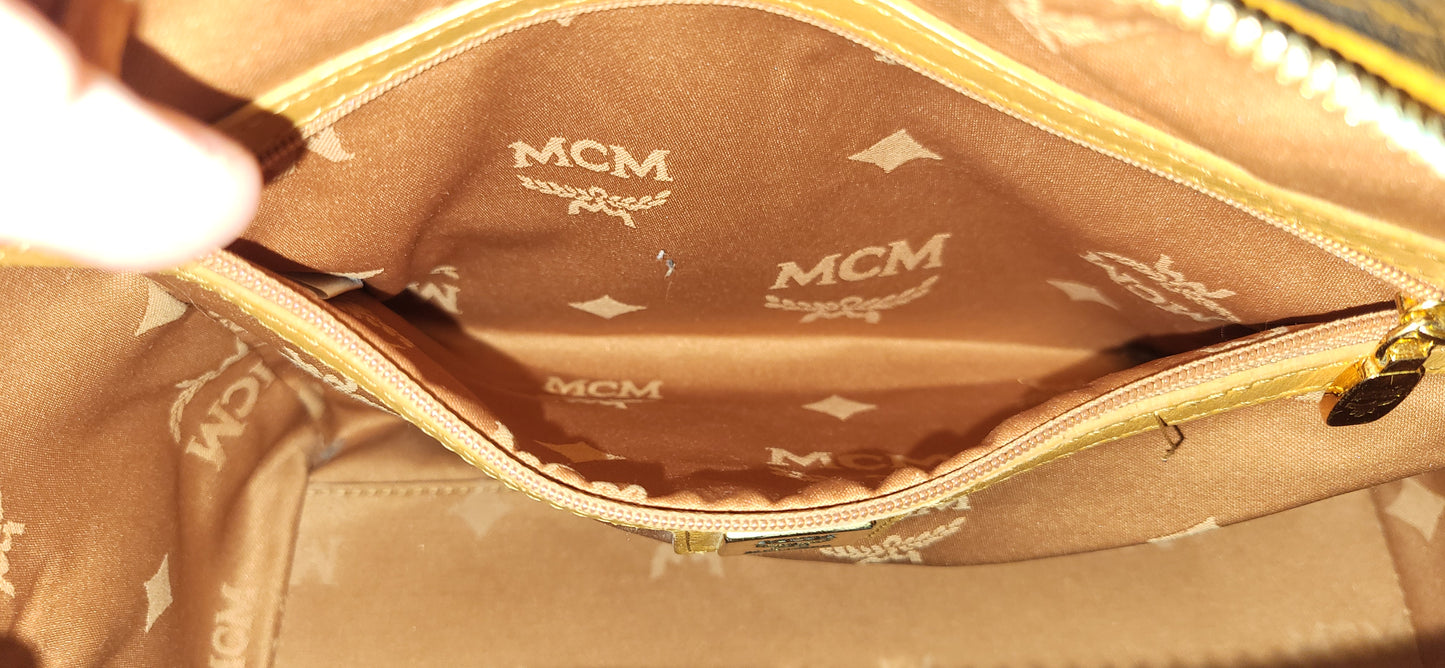MCM Boston Cognac Visetos with gold corners *RARE*